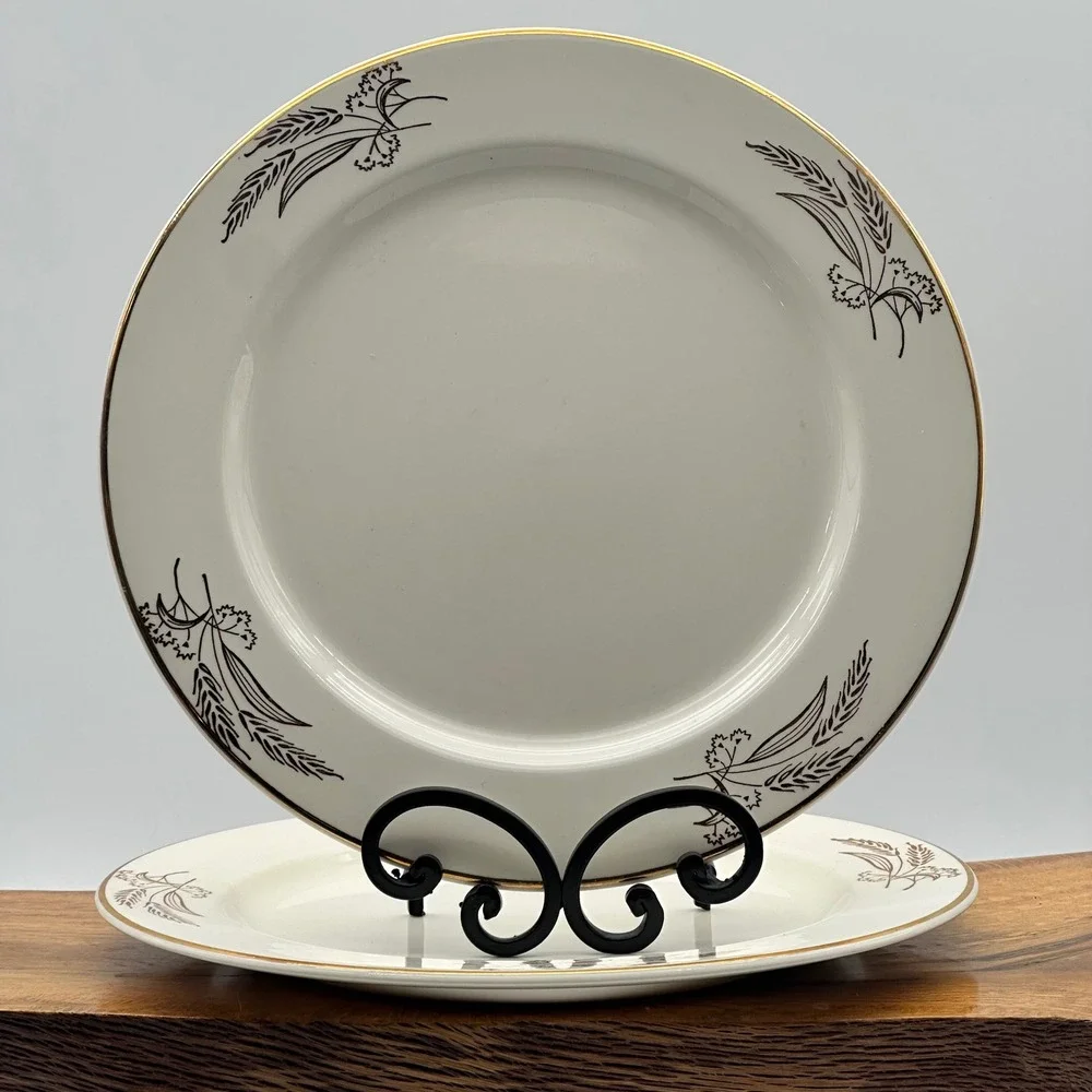 Lifetime China Co Prairie Gold Wheat Dinner Plates Set of 2 Semi-Vitreous MCM
